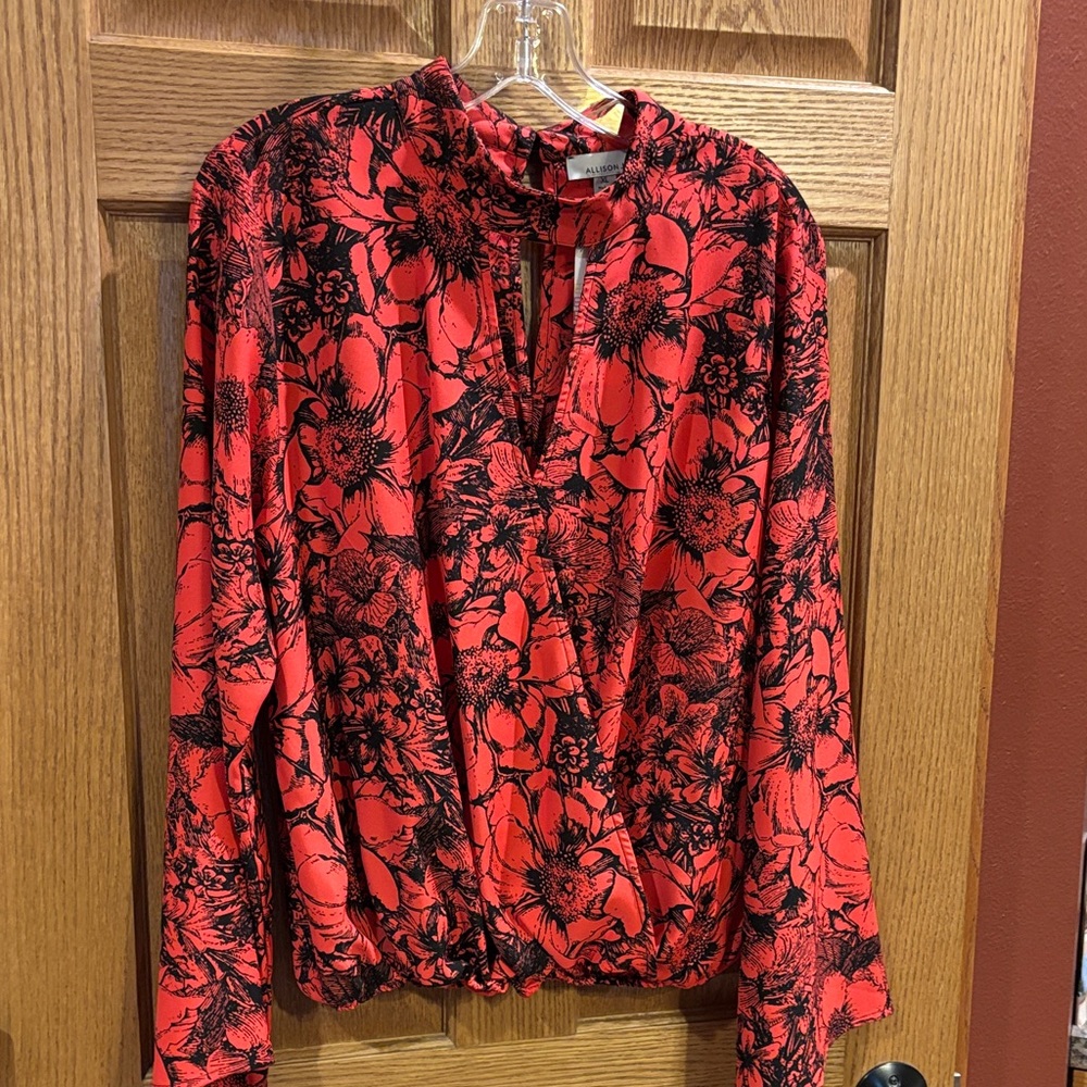 NWT Allison Joy Red and Black Floral Blouse